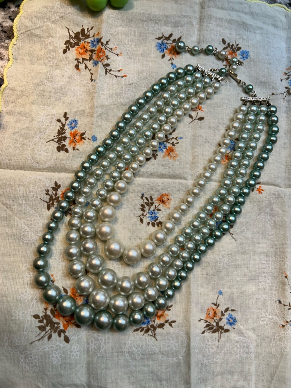 Multi-Strand Seafoam Pearl Necklace - pinup style with mid century modern feel